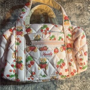 Swell Quilted Bag with Teddy Bear and Strawberry Print - White and Red